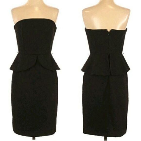 Vintage WHBM 80's Cocktail Structured Strapless Lace Peplum Dress Black Sz 4 - Picture 1 of 13